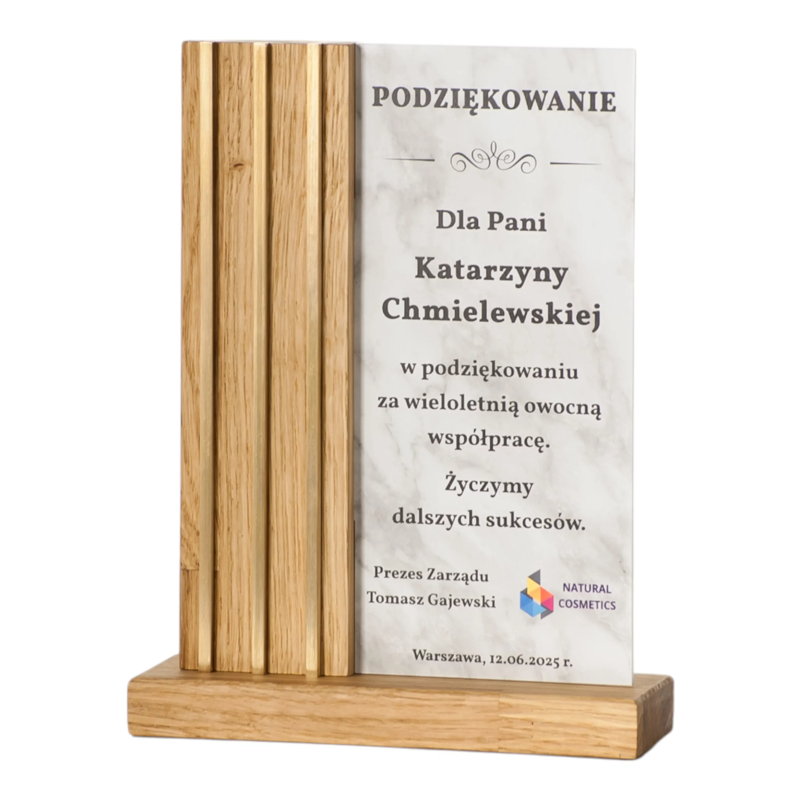 Statuetka biznesowa podziekowanie 01-W71 Drewniana Nowoczesna Statuetka Uniwersalna Biznesowa Podziękowanie - obrazek 1